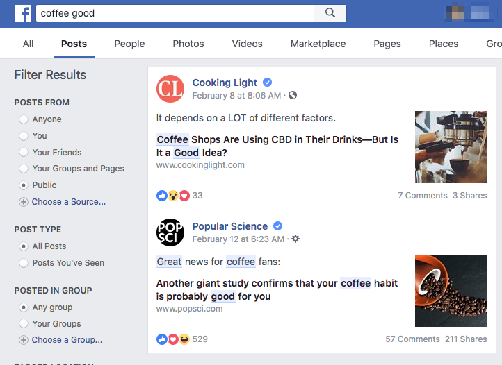 example of facebook search as an overseeing tool