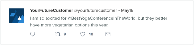 sample tweet talking about an event related to a company